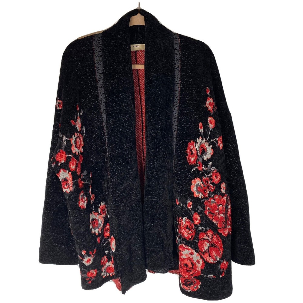 Fuzzi XXL Black Knit Open Front Cardigan Sweater